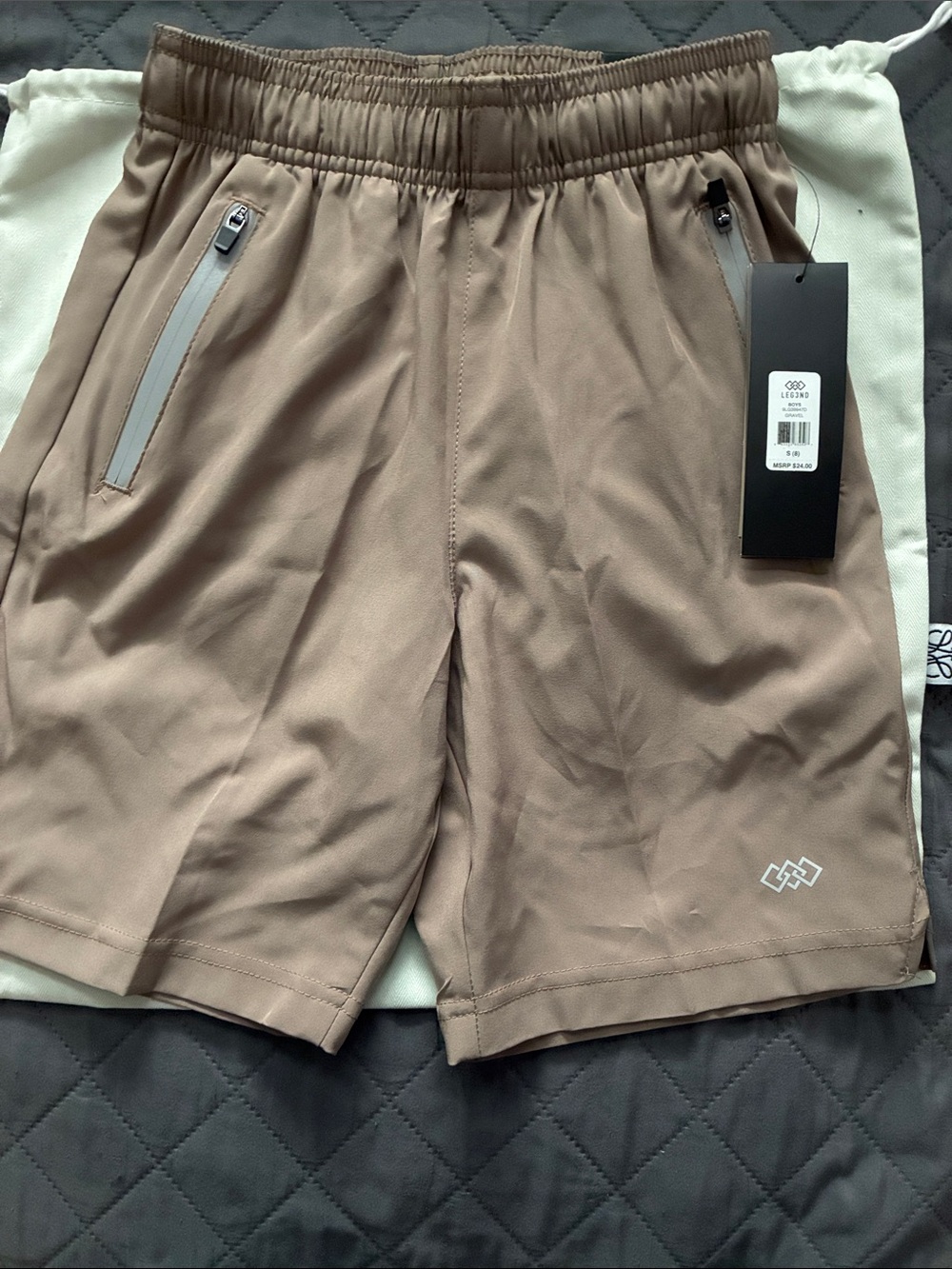 Kids Athletic One-Piece Shorts in Taupe - Performance Playwear